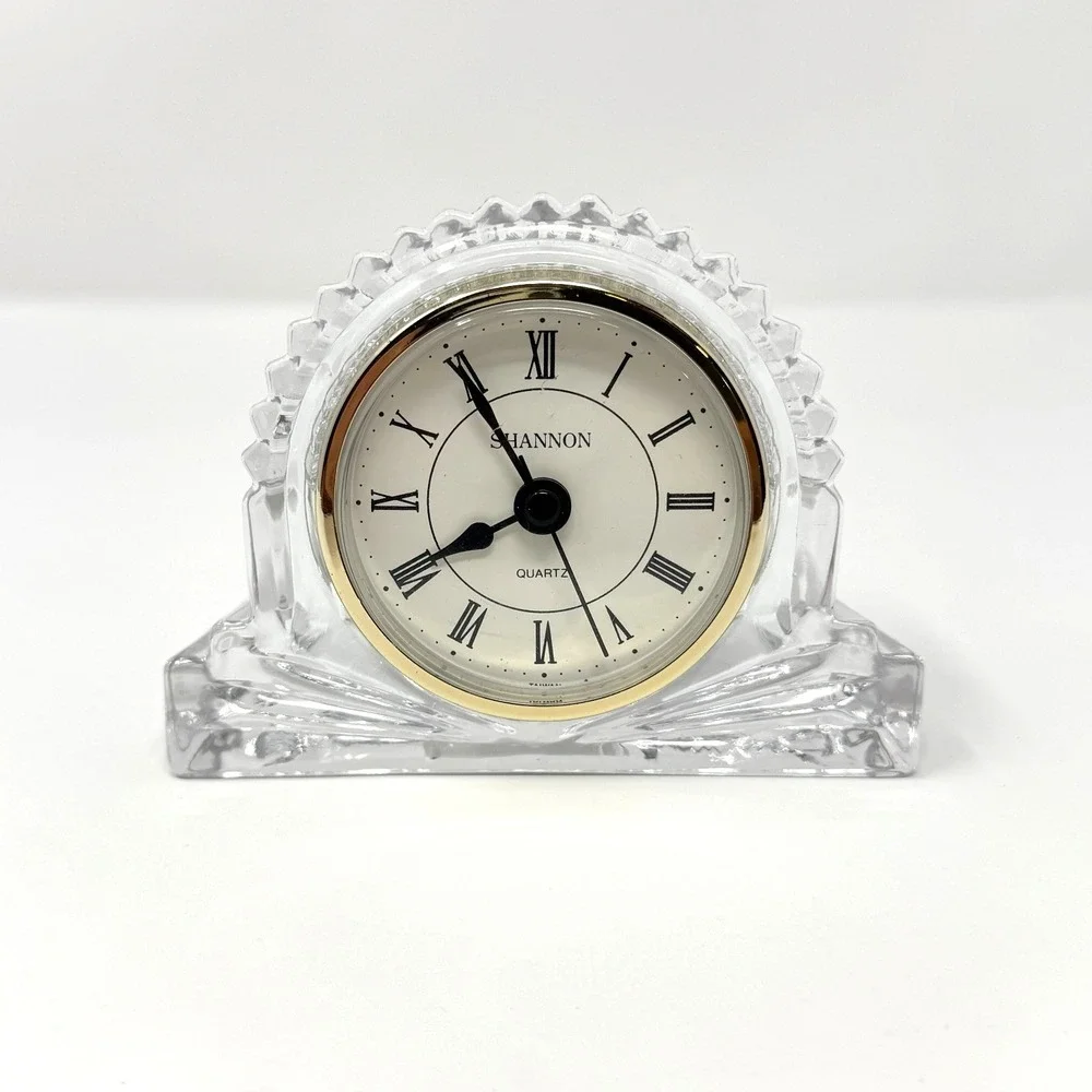 Shannon Quartz Mantel Clock 24 Percent Lead Crystal Clear Gold Roman Numeral